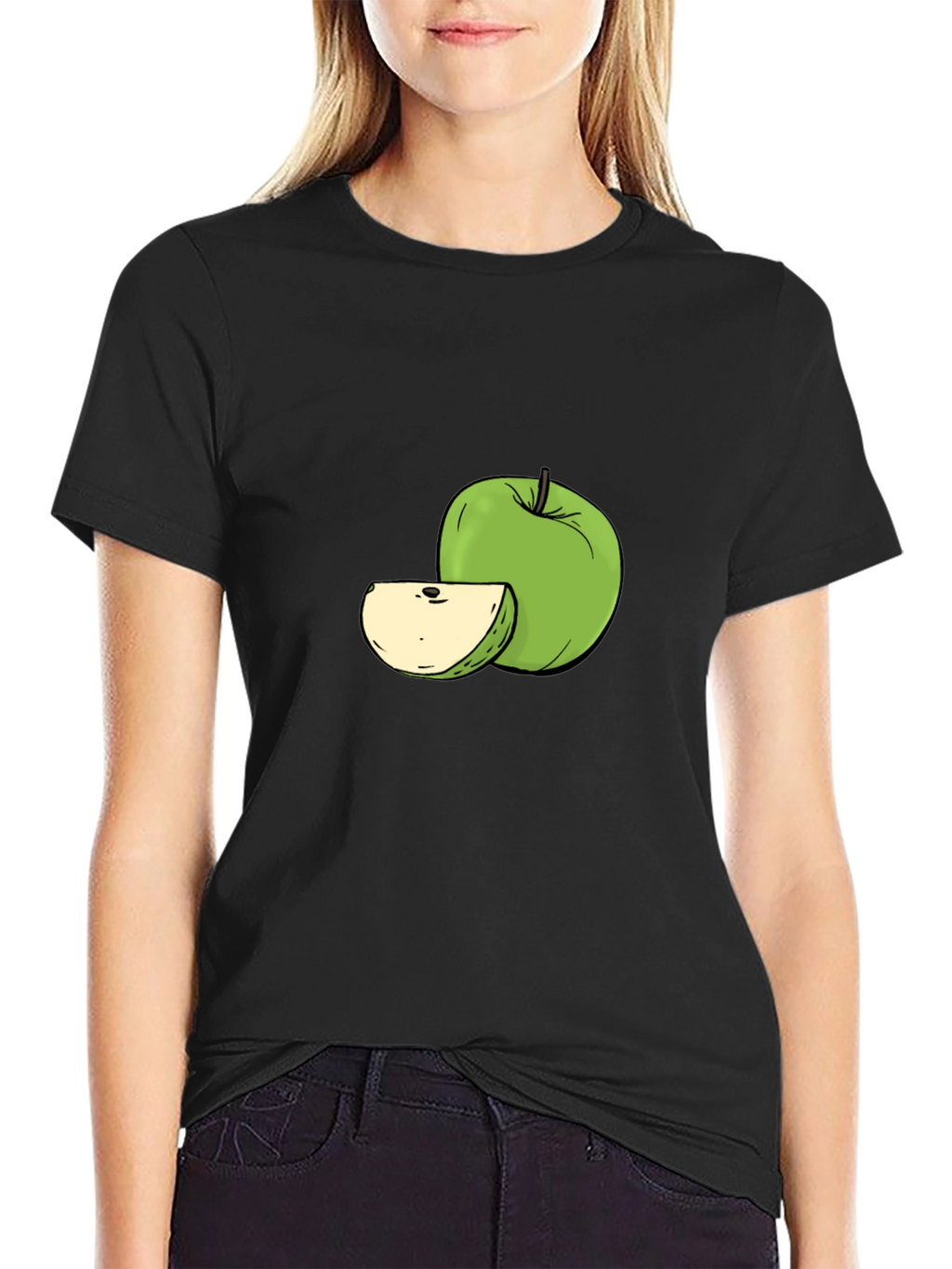 Green Apple Graphic Tee - Stylish Fruit Design