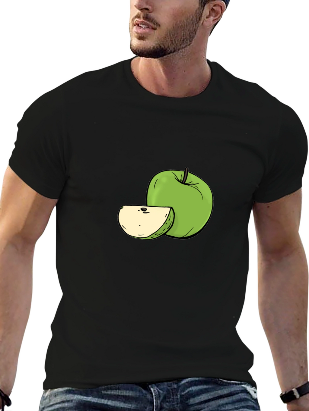 Green Apple Graphic Tee - Stylish Fruit Design