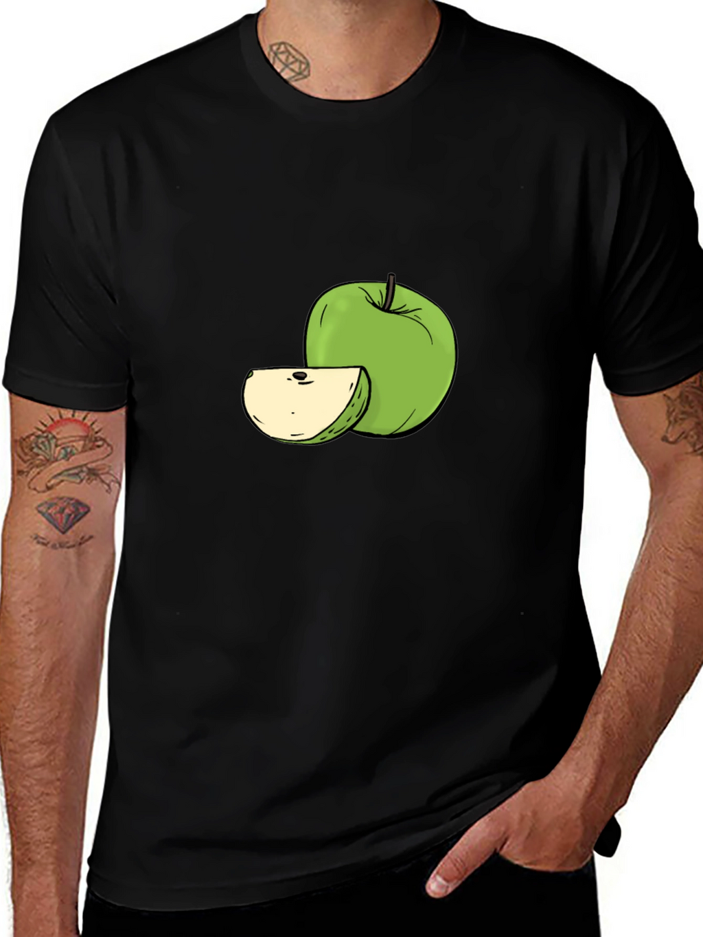 Green Apple Graphic Tee - Stylish Fruit Design