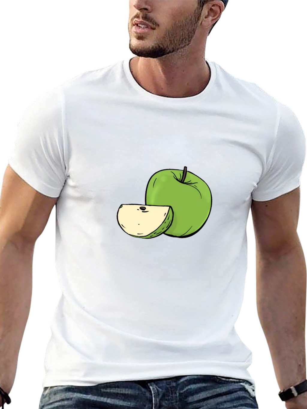 Green Apple Graphic Tee - Stylish Fruit Design