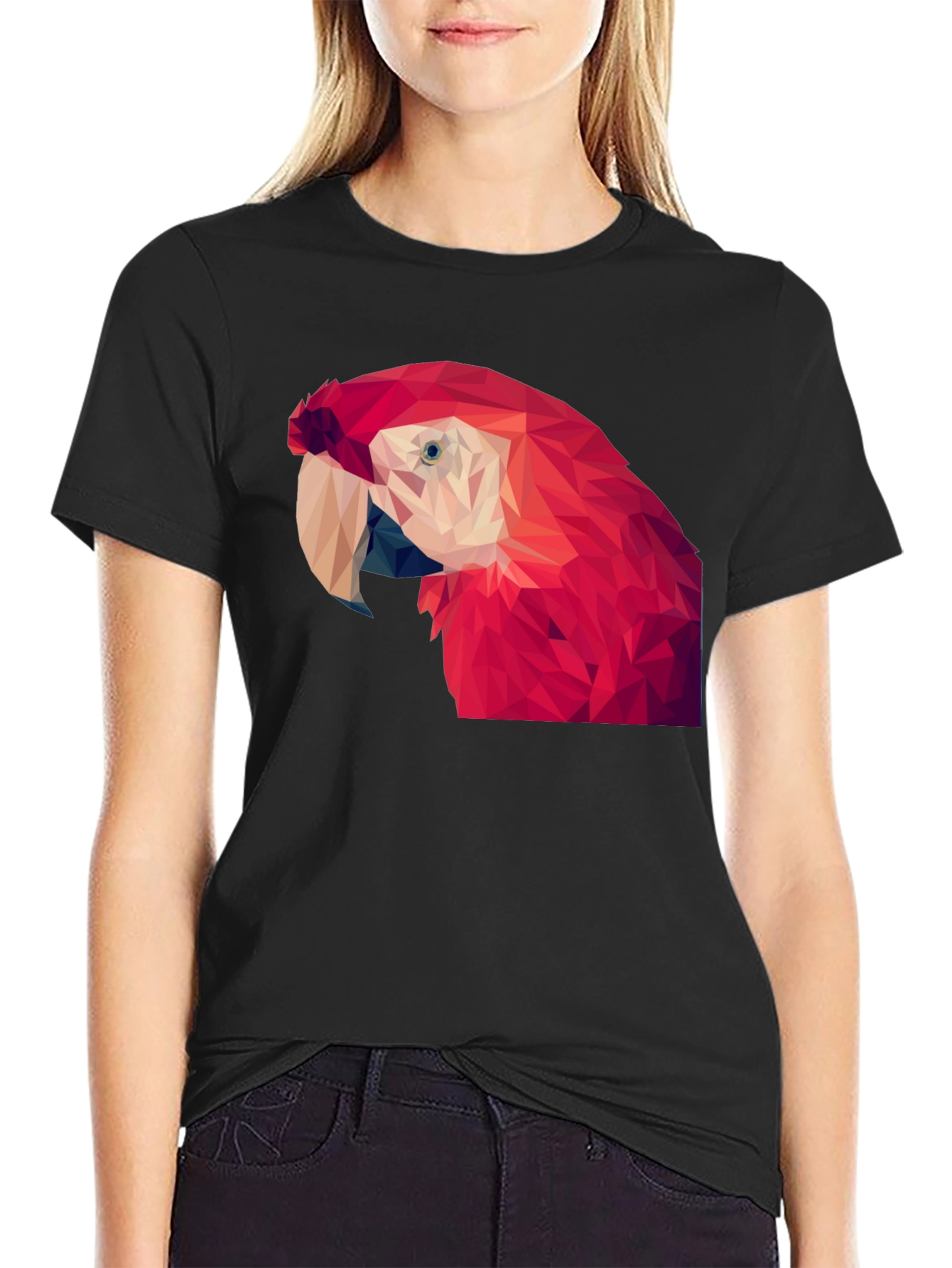 Geometric Parrot Graphic Tee - Black Cotton Blend