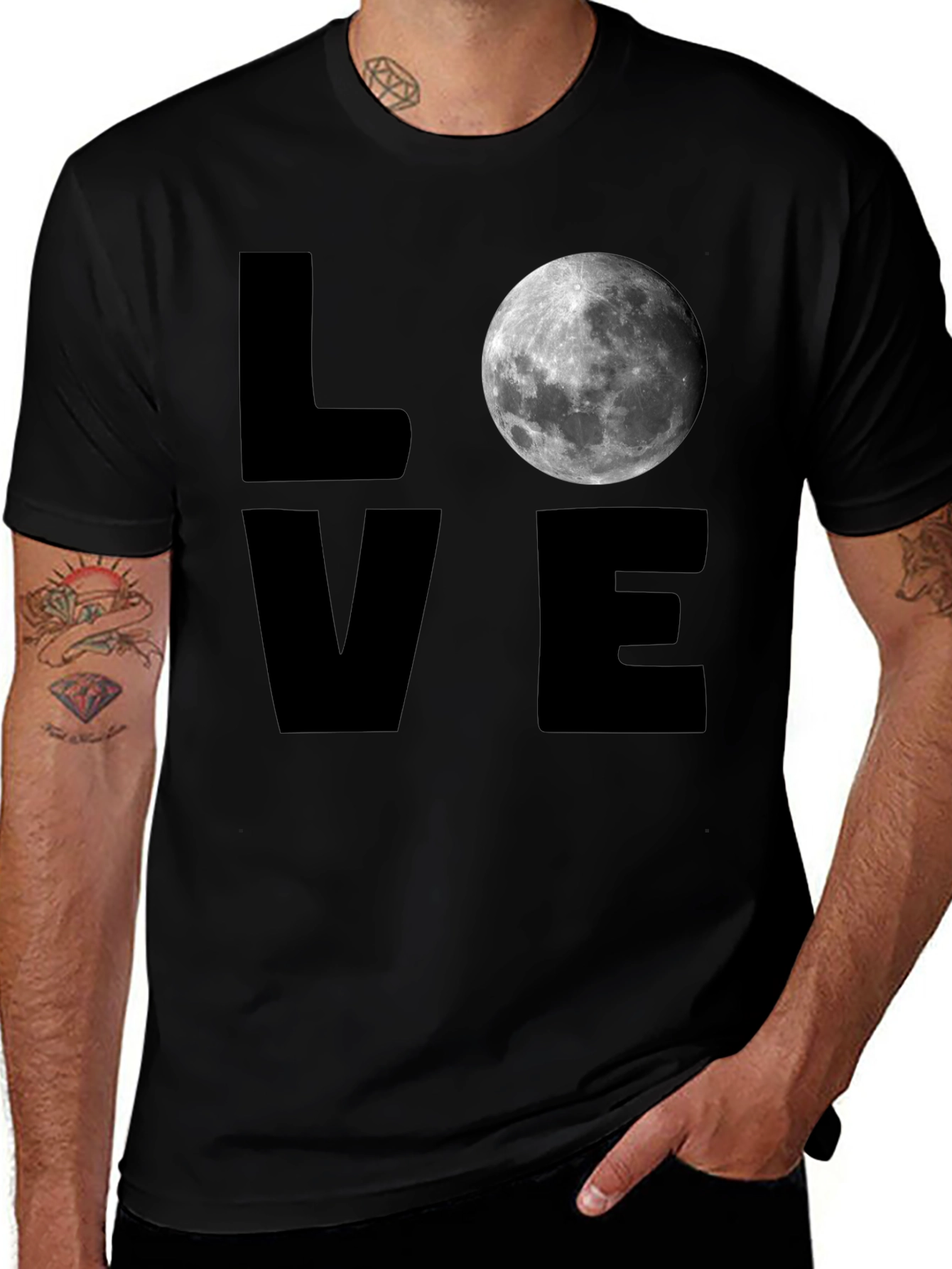 LOVE Moon Graphic T-Shirt - Mens Black Tee