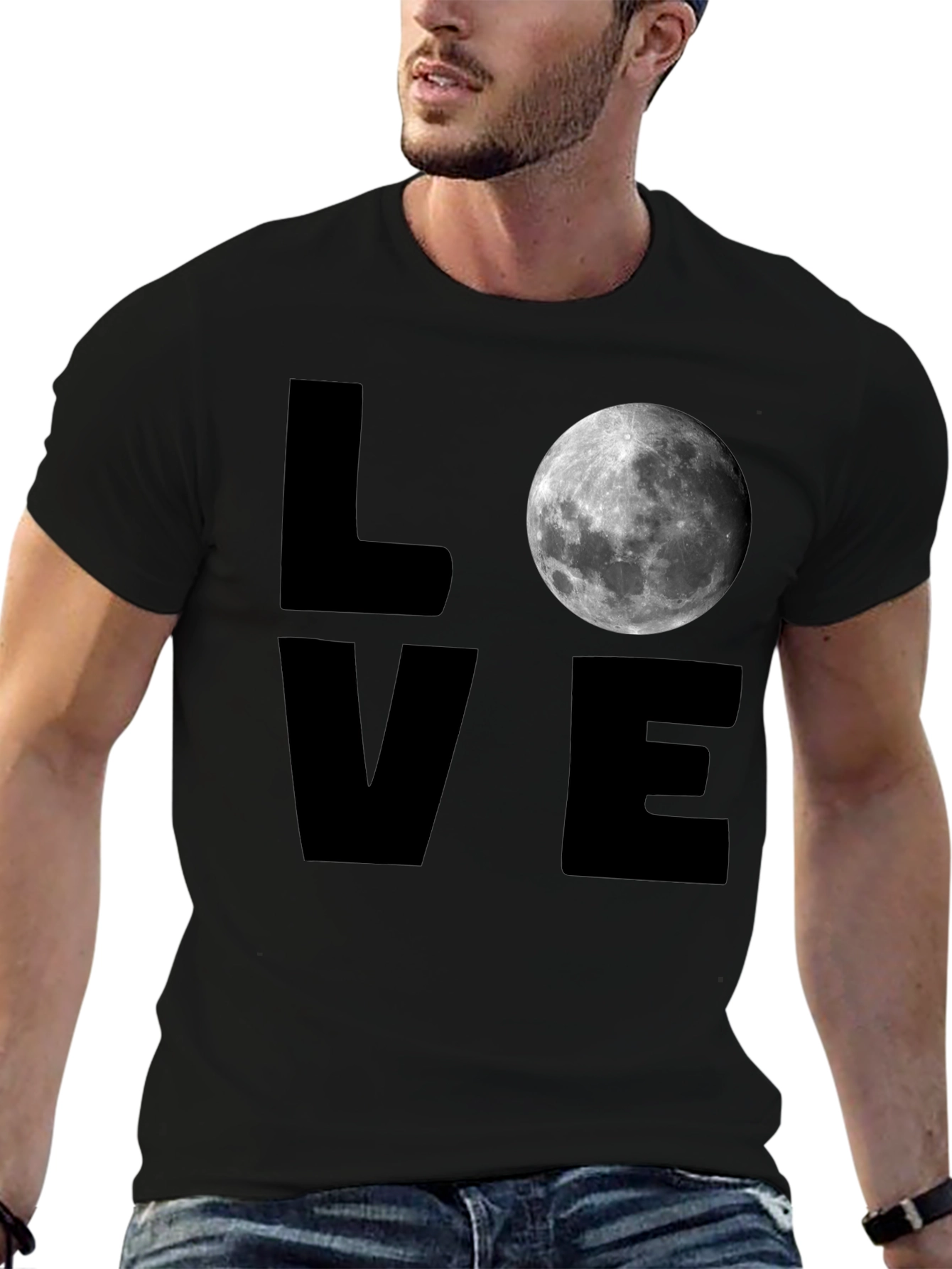 LOVE Moon Graphic T-Shirt - Mens Black Tee