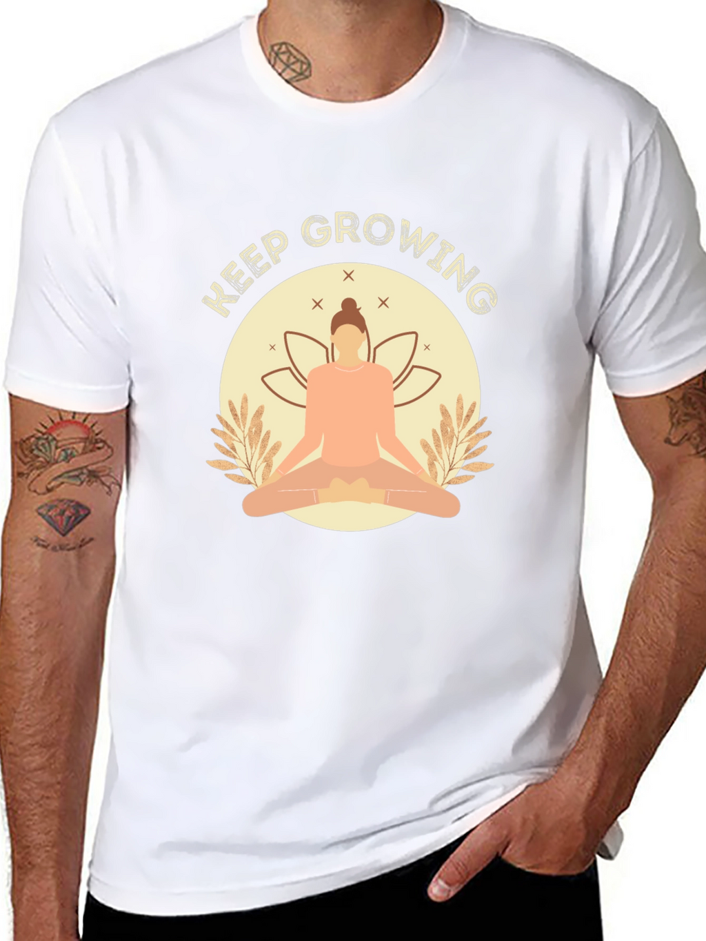 Keep Growing Black T-Shirt with Yoga Design