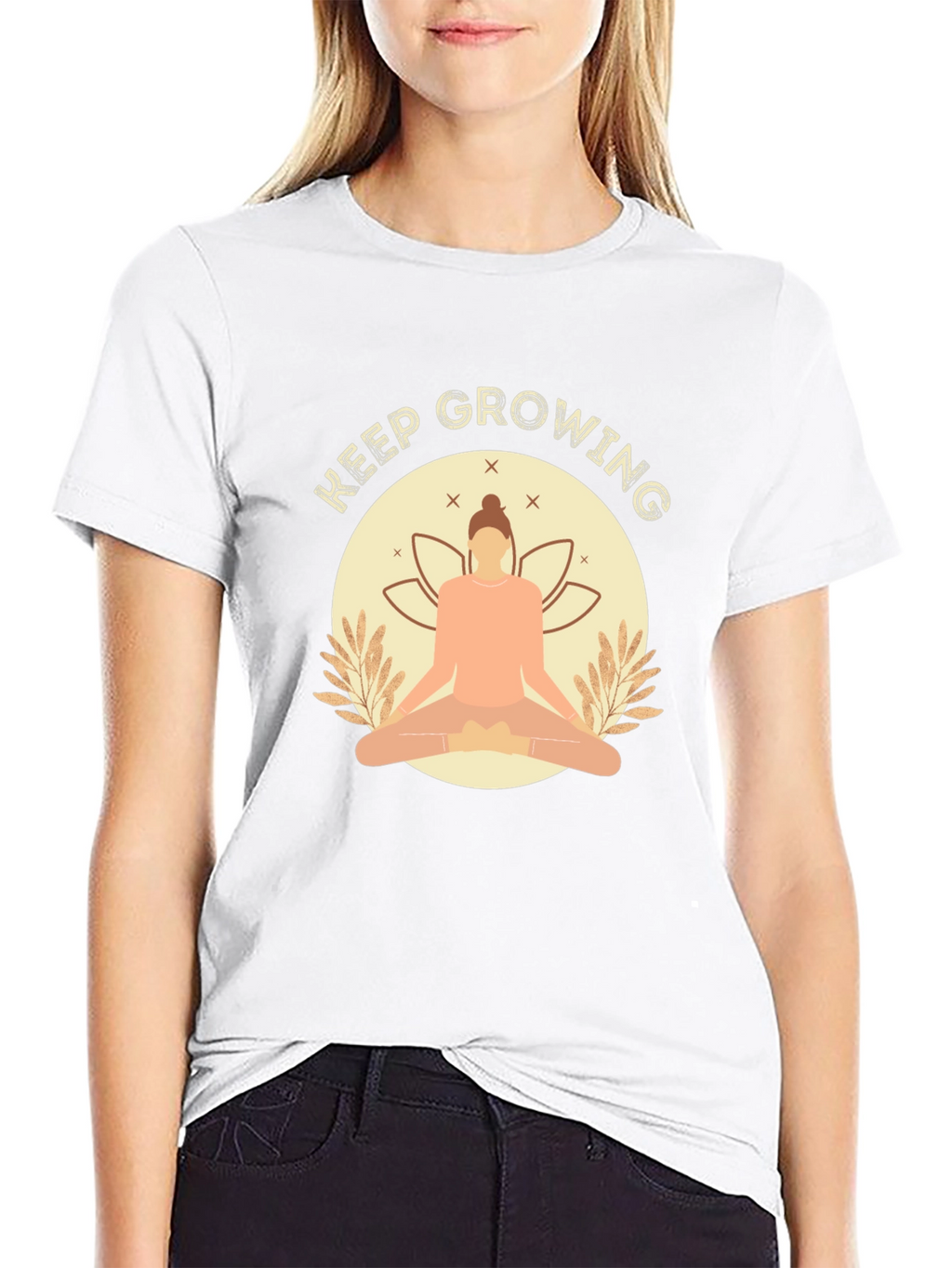 Keep Growing Black T-Shirt with Yoga Design