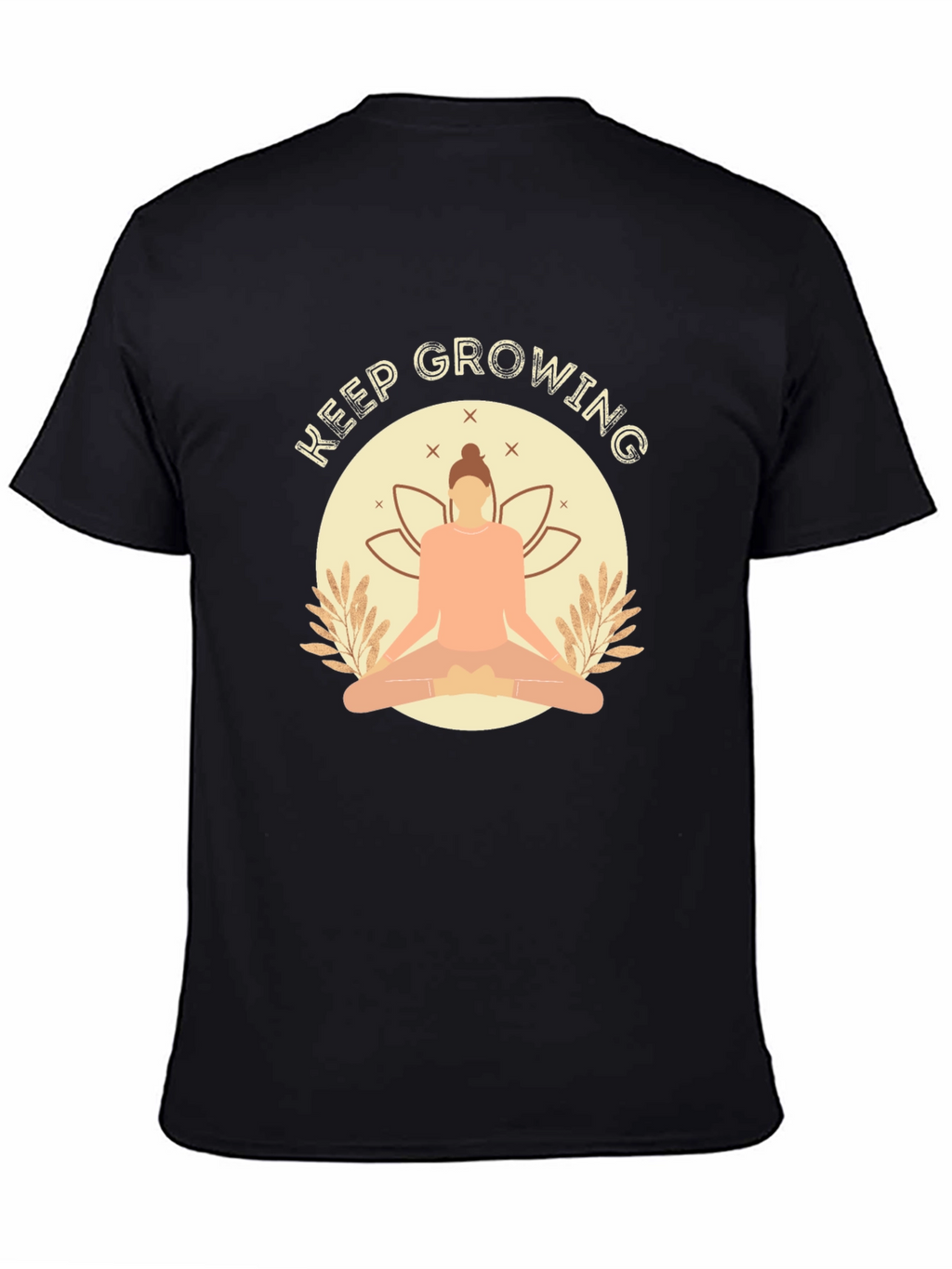 Keep Growing Black T-Shirt with Yoga Design