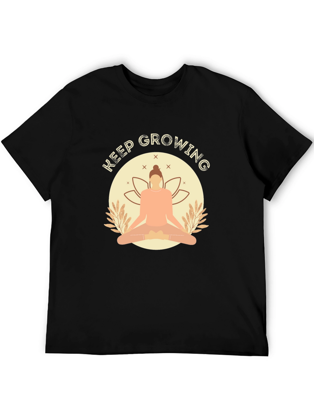 Keep Growing Black T-Shirt with Yoga Design
