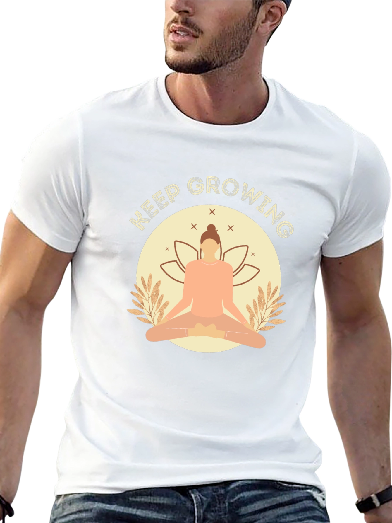 Keep Growing Black T-Shirt with Yoga Design