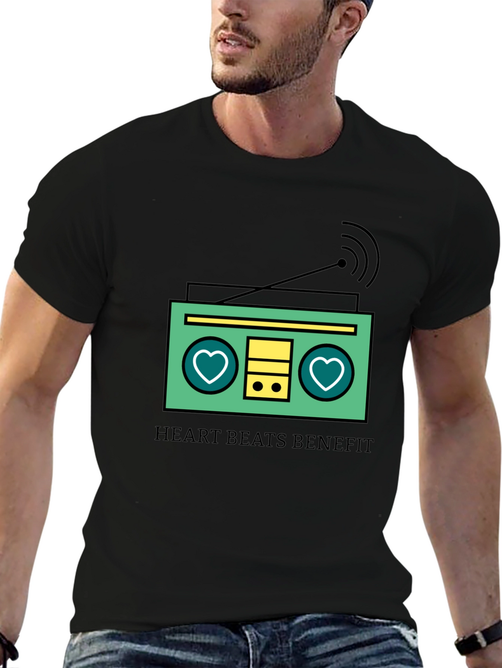 Heart Beats Benefit Graphic T-Shirt - Black