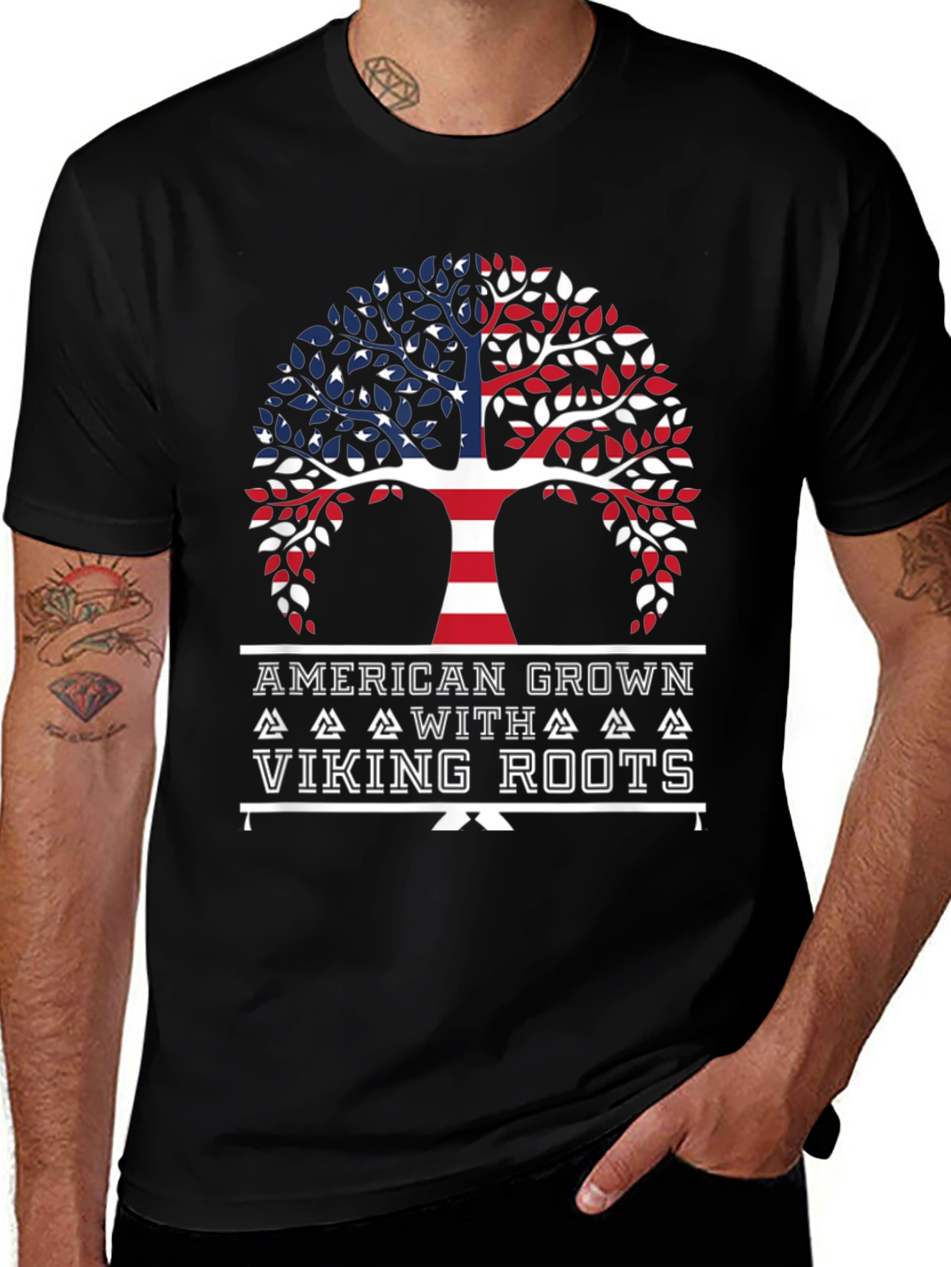American Grown with Viking Roots Graphic T-Shirt
