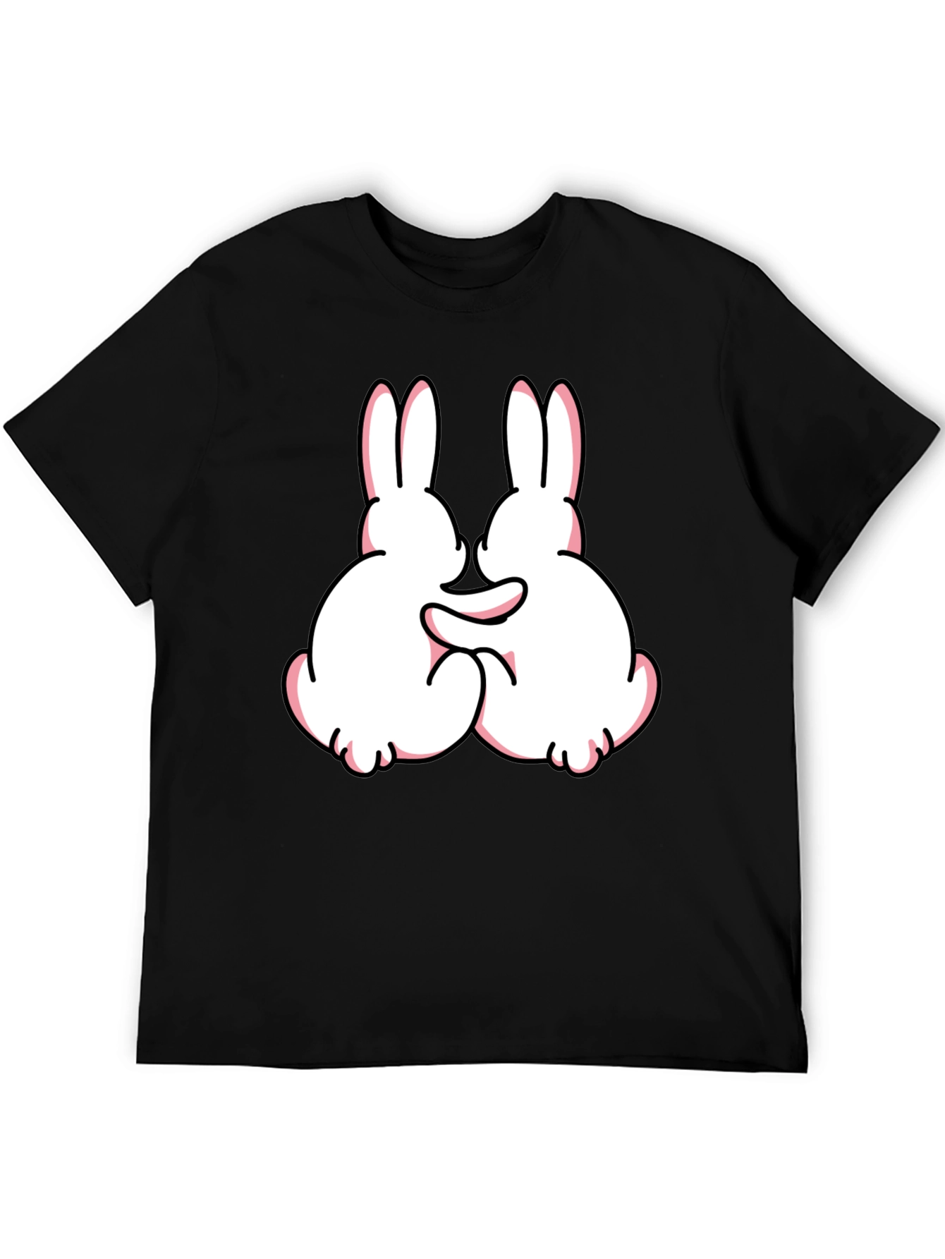 Cute Bunny Graphic Tee - Black Cotton Blend Casual Shirt