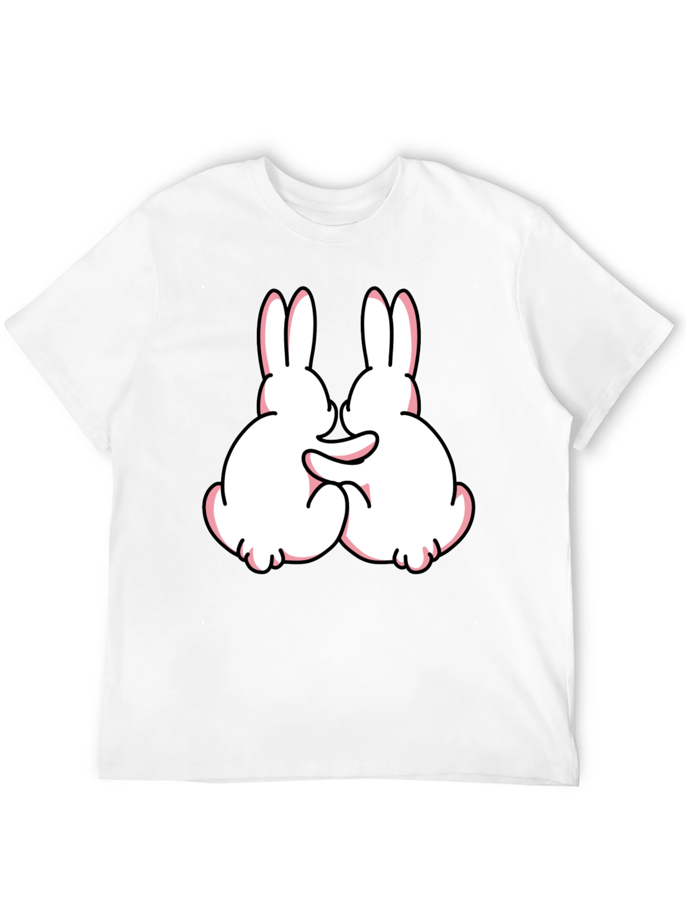 Cute Bunny Graphic Tee - Black Cotton Blend Casual Shirt