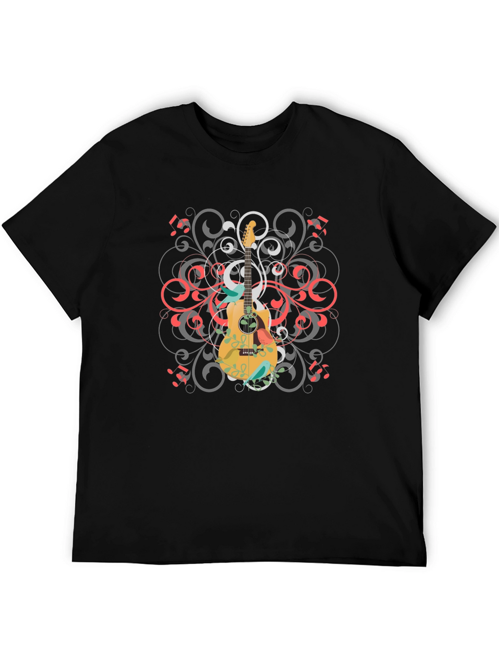 Guitar Swirl Graphic Black T-Shirt