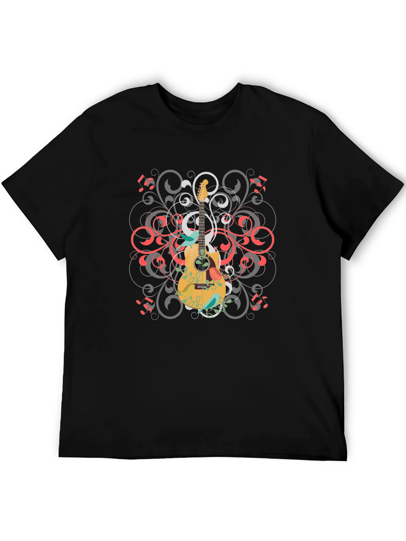Guitar Swirl Graphic Black T-Shirt