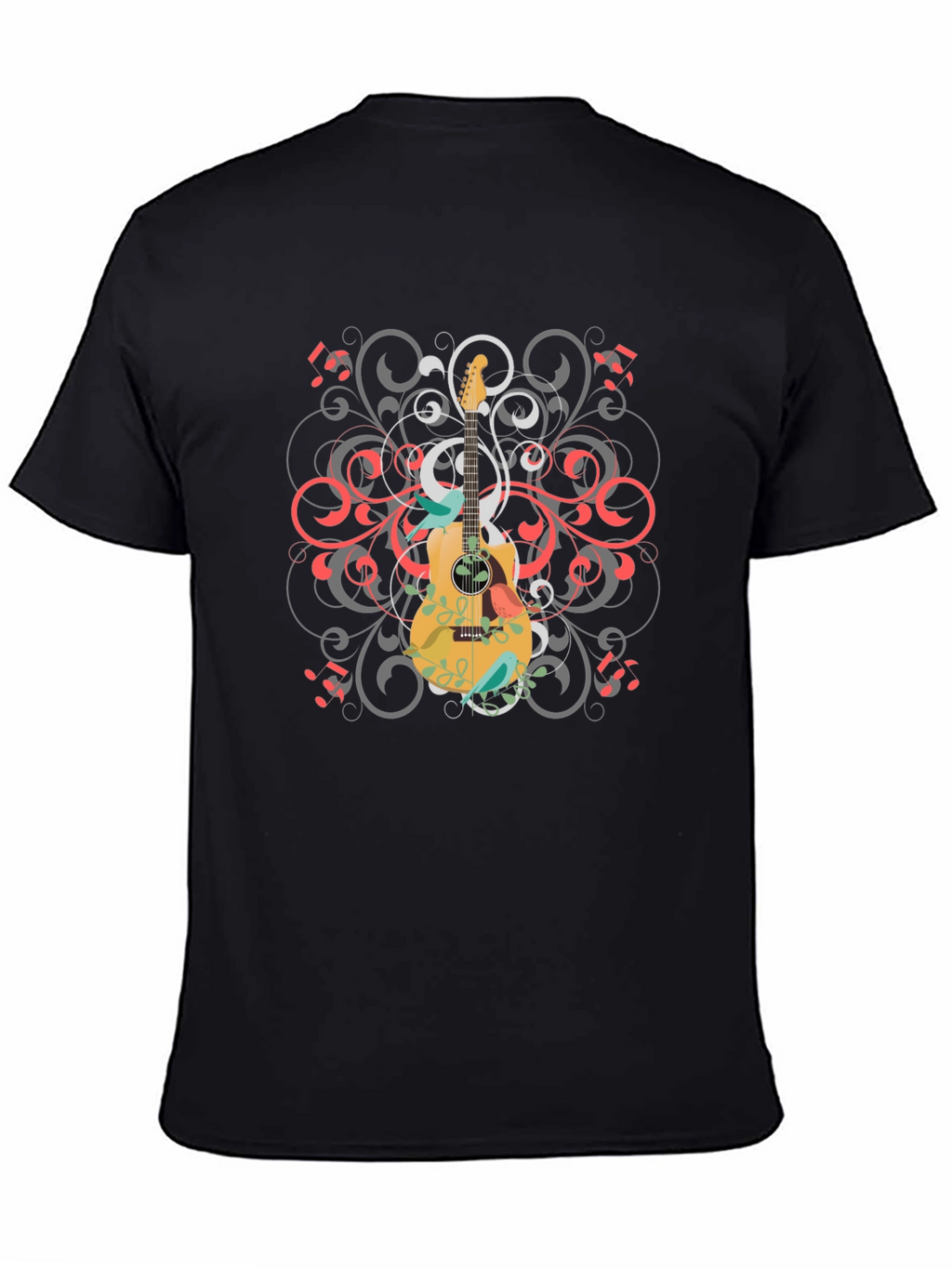 Guitar Swirl Graphic Black T-Shirt