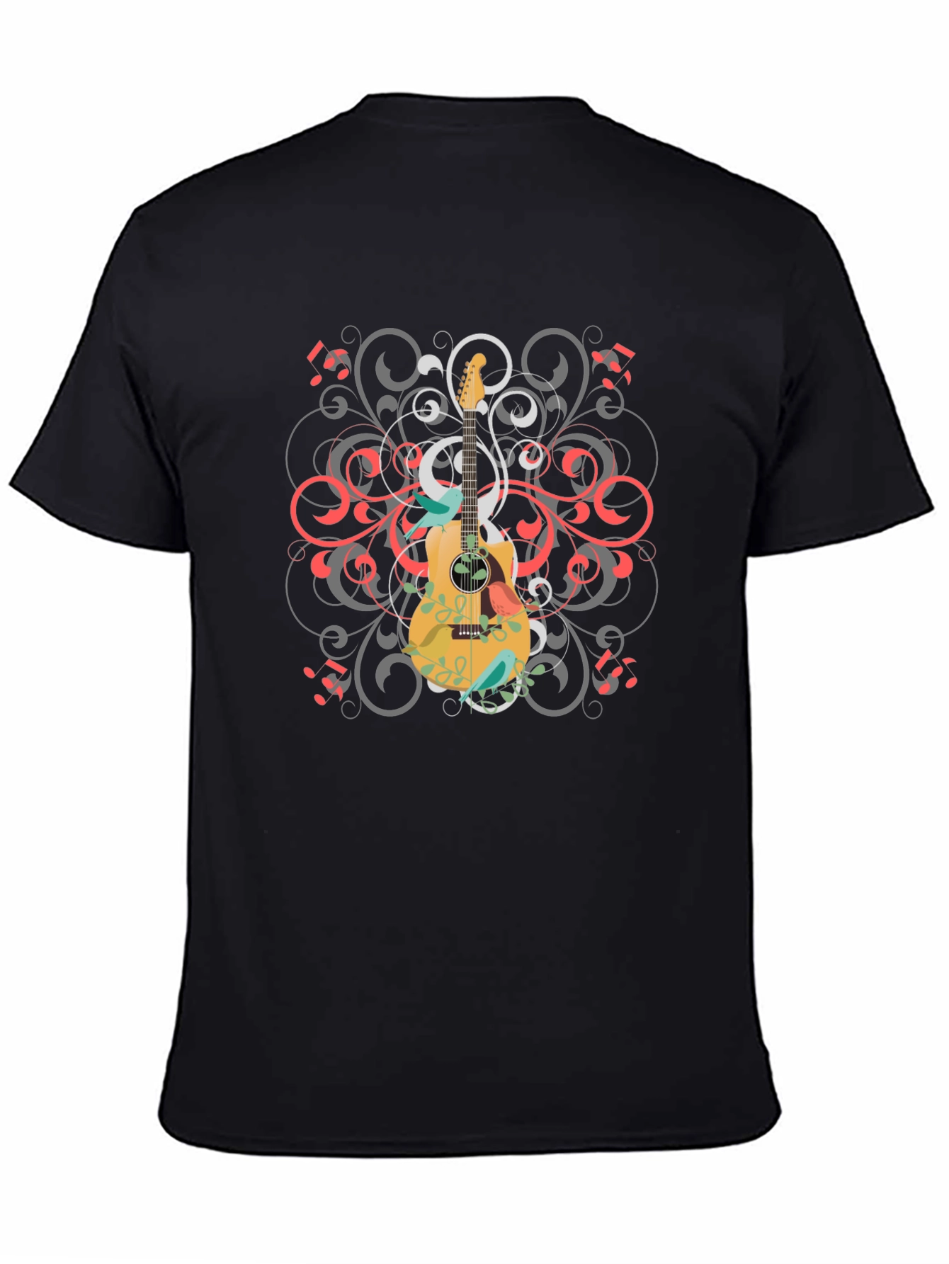 Guitar Swirl Graphic Black T-Shirt