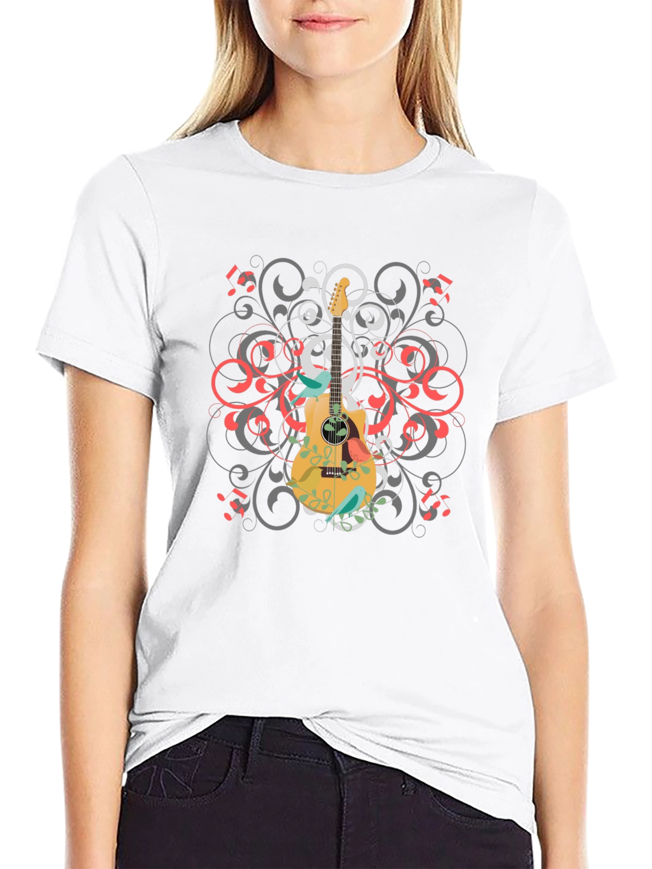 Guitar Swirl Graphic Black T-Shirt