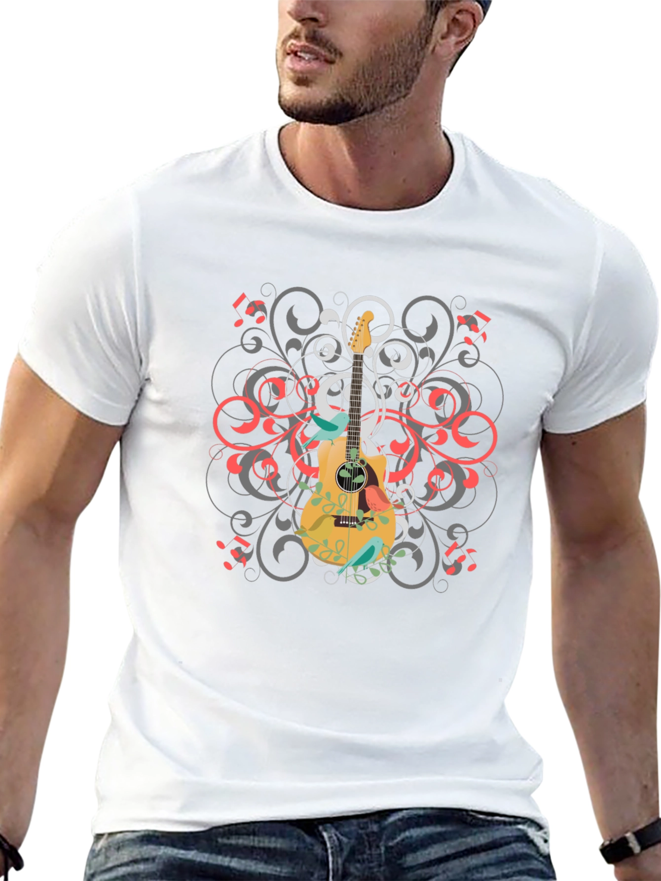 Guitar Swirl Graphic Black T-Shirt