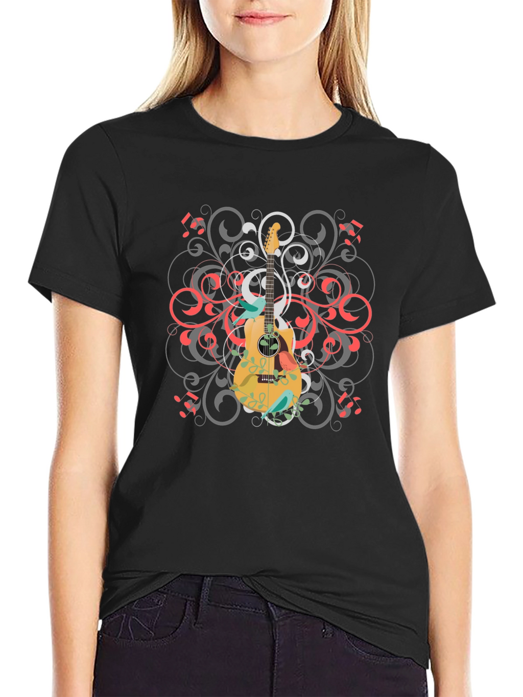 Guitar Swirl Graphic Black T-Shirt