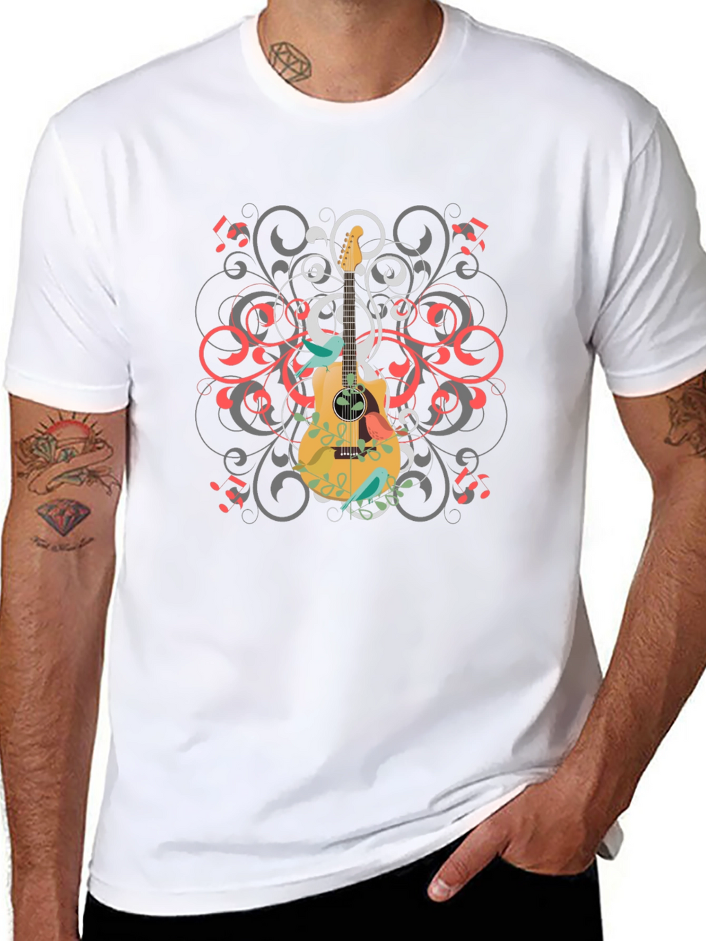 Guitar Swirl Graphic Black T-Shirt