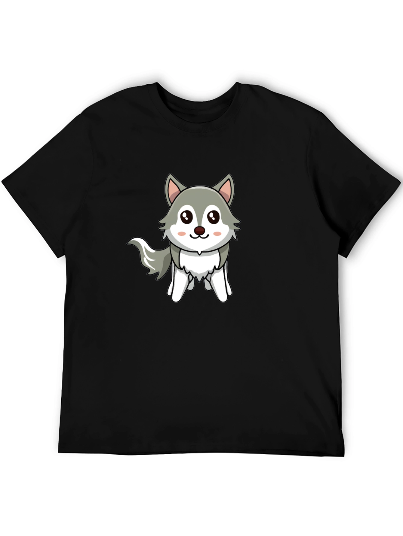 Cute Cartoon Wolf Graphic Tee - Unisex Black T-Shirt
