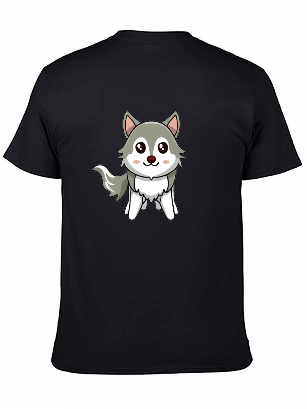 Cute Cartoon Wolf Graphic Tee - Unisex Black T-Shirt