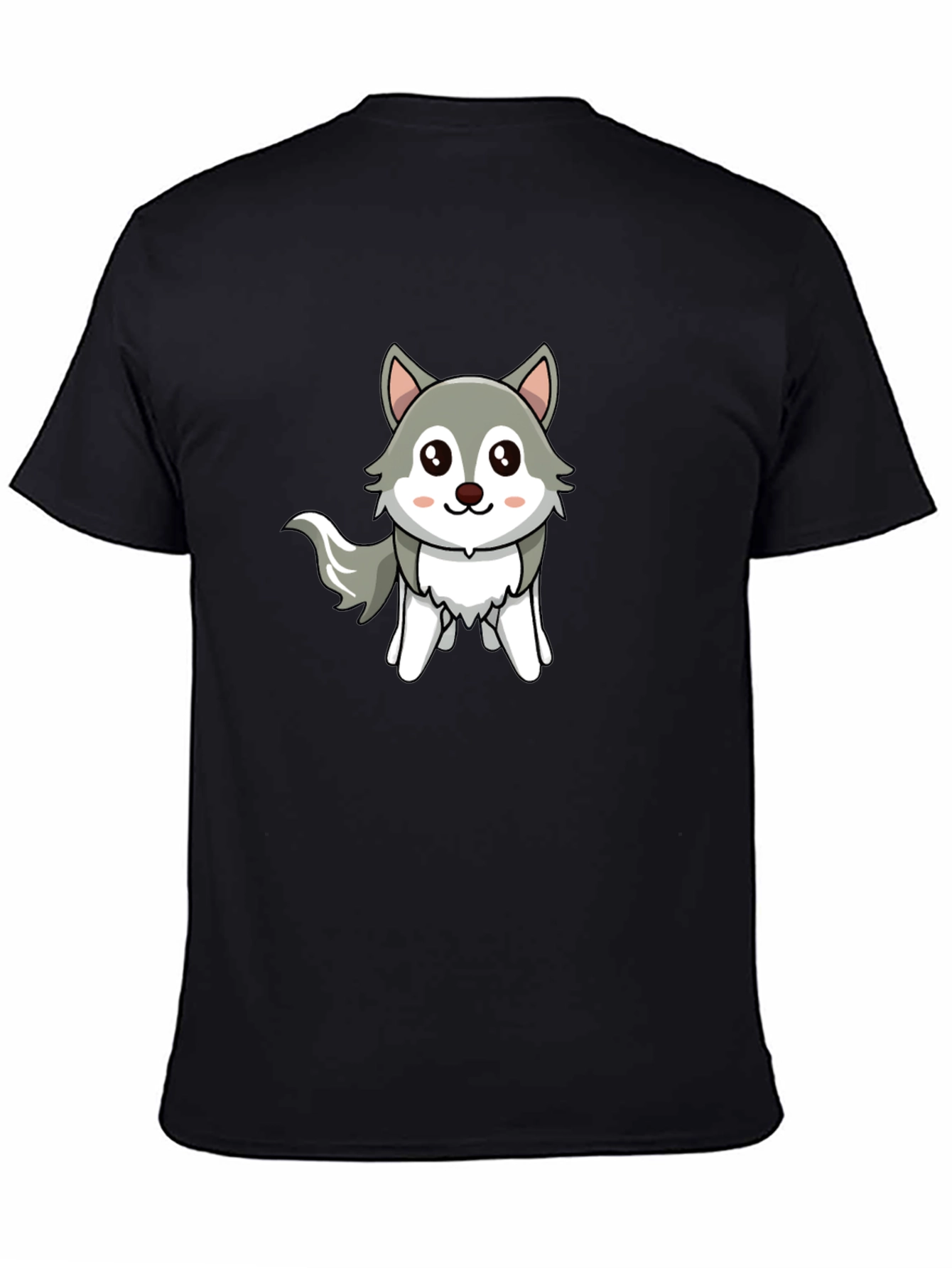 Cute Cartoon Wolf Graphic Tee - Unisex Black T-Shirt
