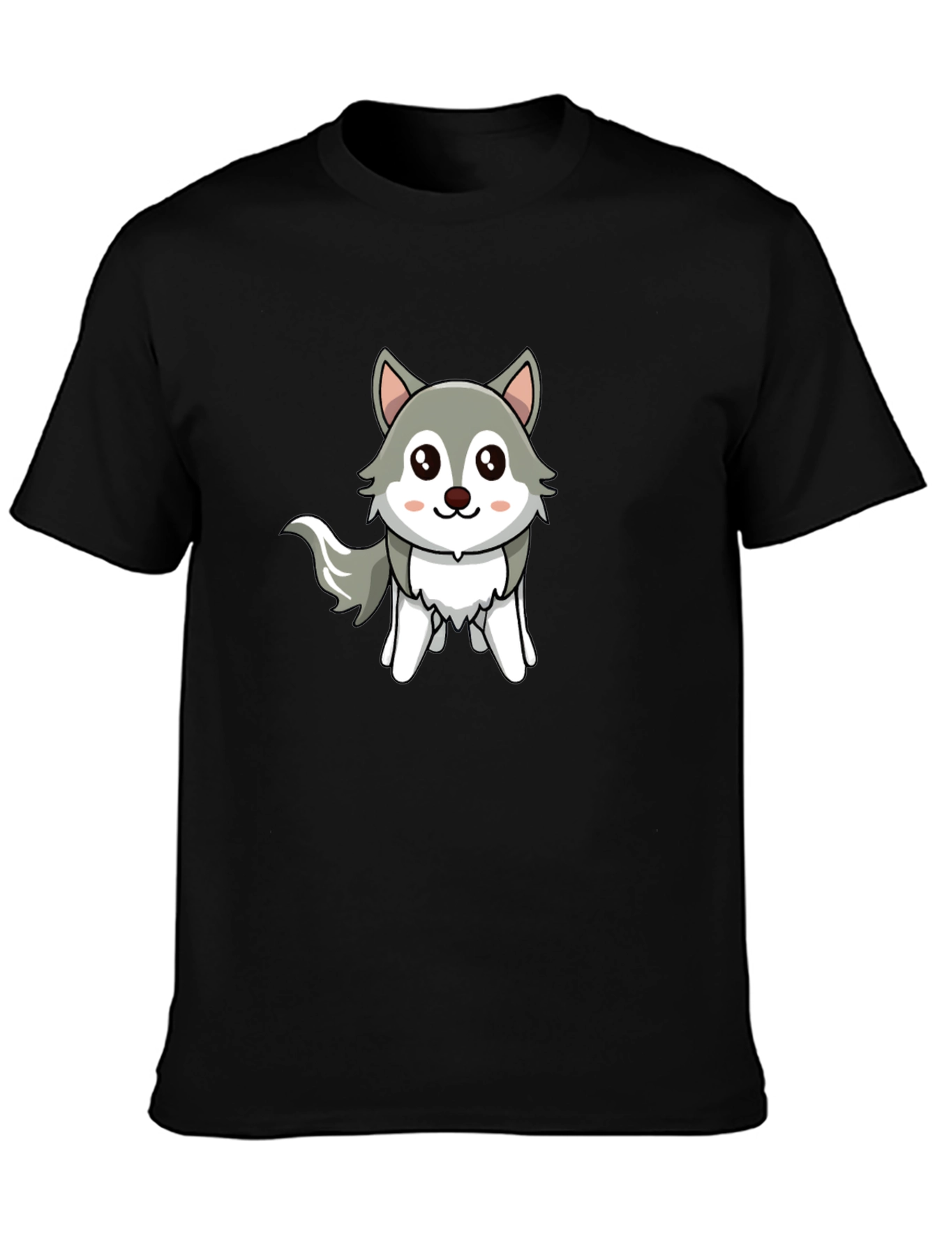 Cute Cartoon Wolf Graphic Tee - Unisex Black T-Shirt