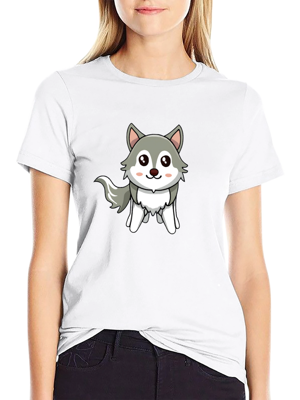 Cute Cartoon Wolf Graphic Tee - Unisex Black T-Shirt