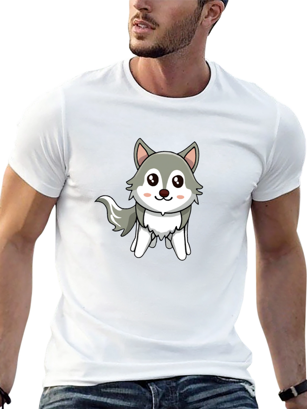 Cute Cartoon Wolf Graphic Tee - Unisex Black T-Shirt