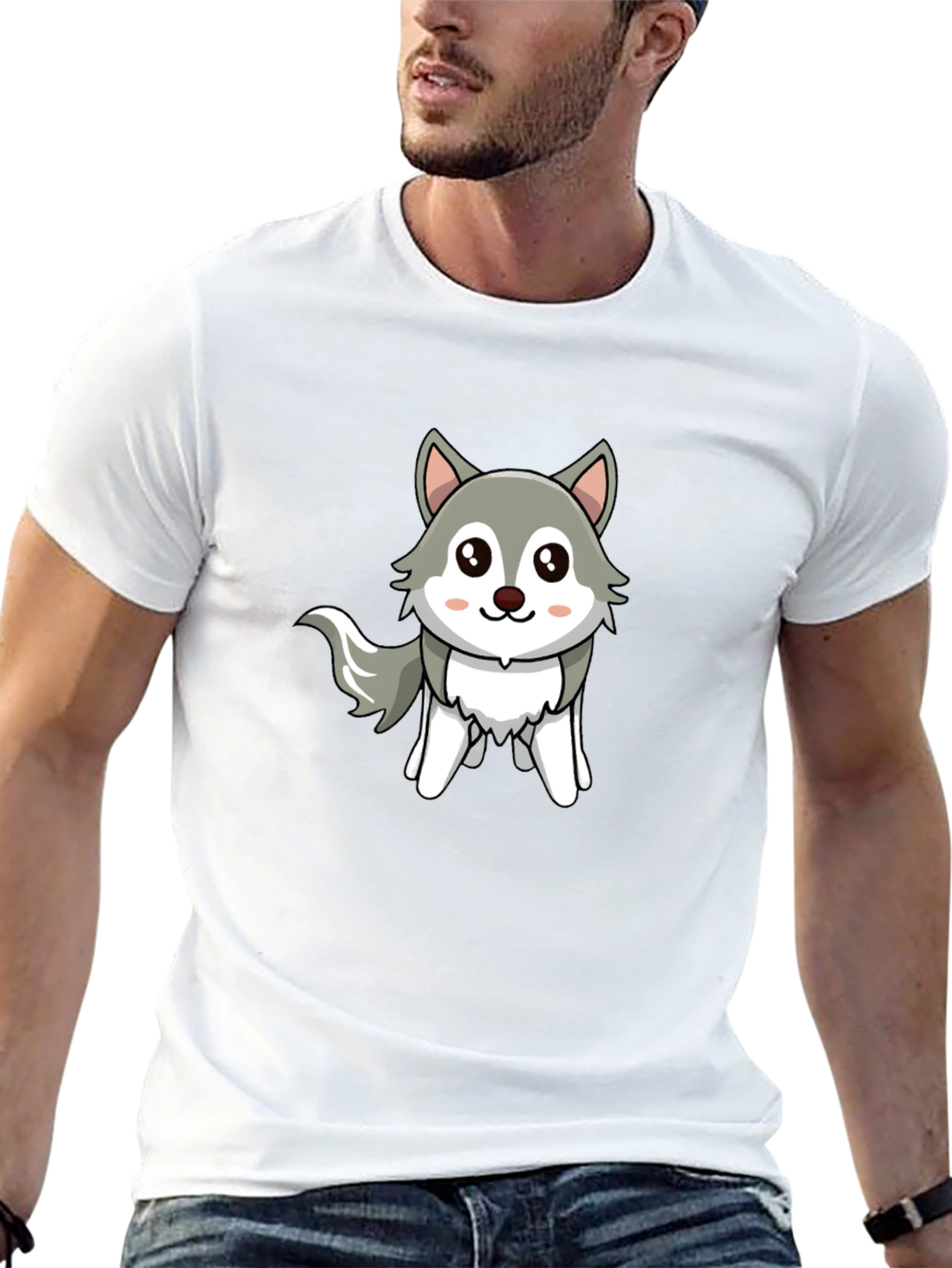 Cute Cartoon Wolf Graphic Tee - Unisex Black T-Shirt