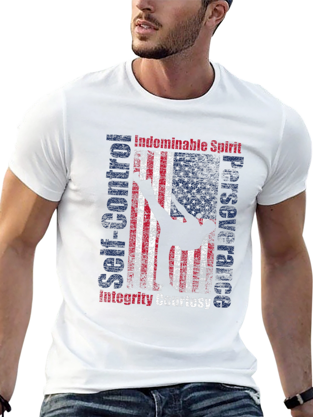 Martial Arts American Flag Patriotic Graphic T-Shirt