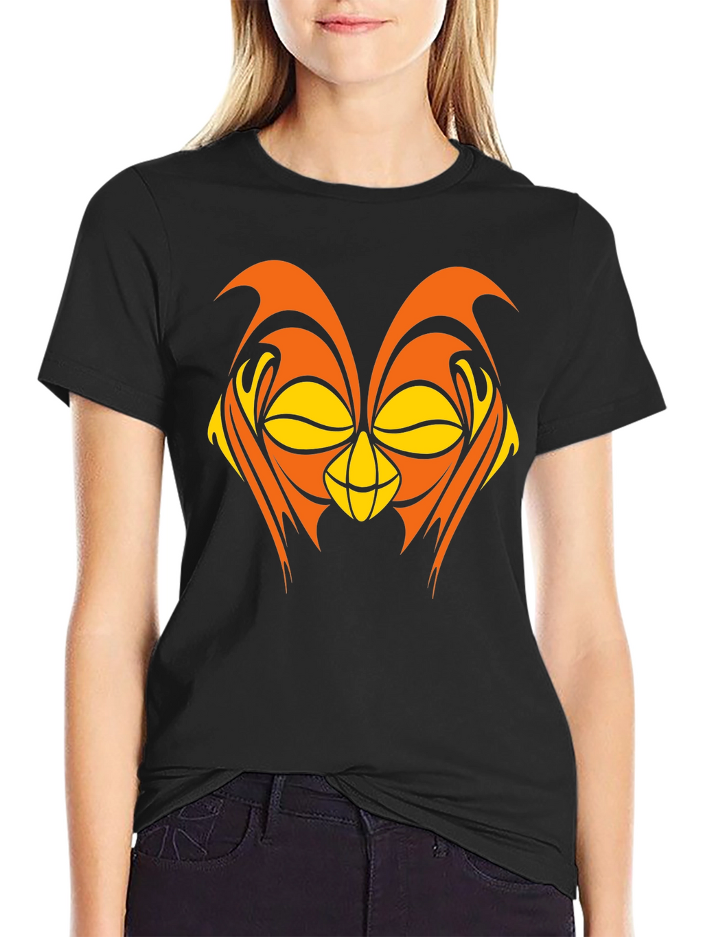 Abstract Owl Graphic Black T-Shirt