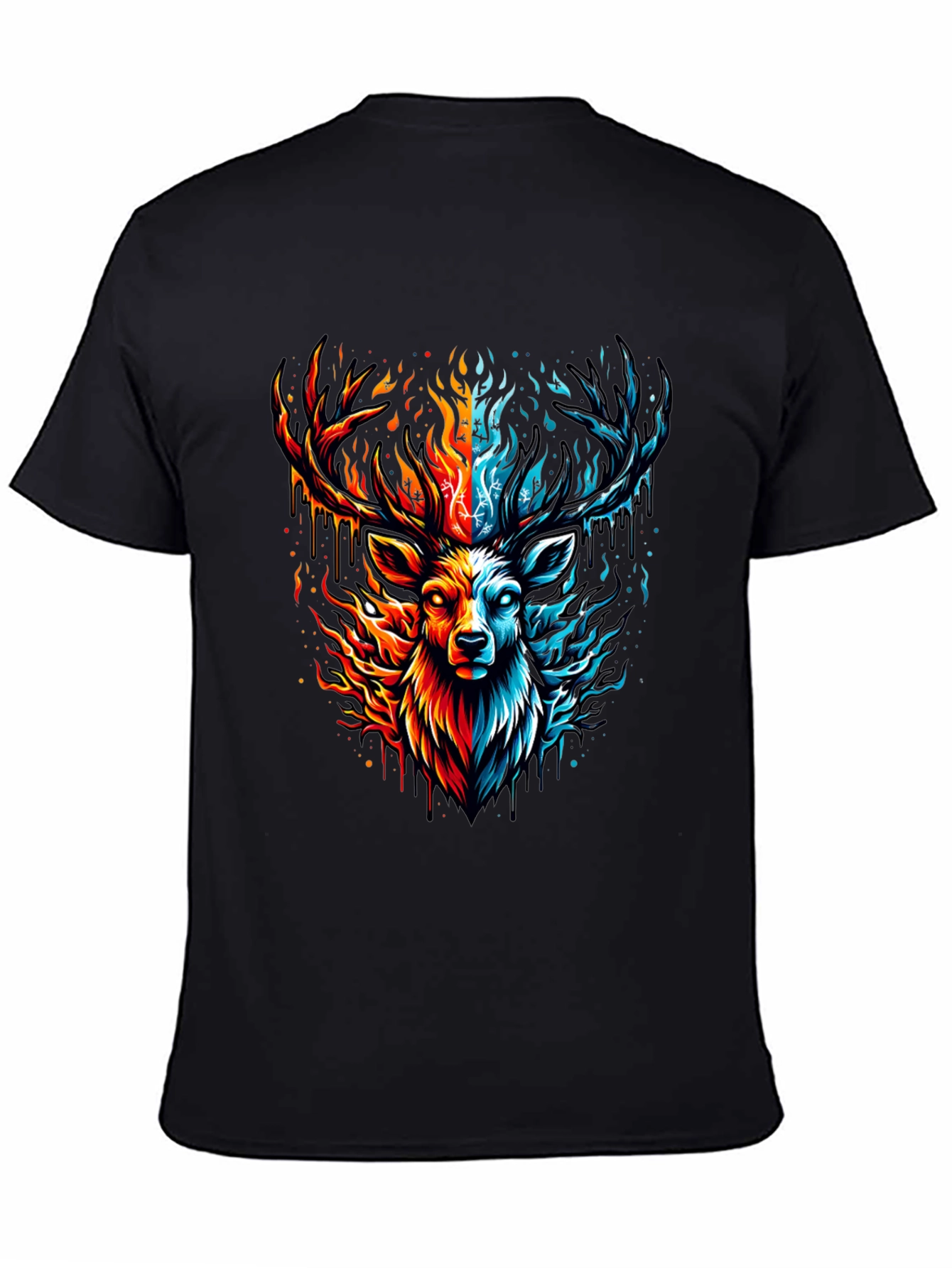 Fire & Ice Stag Graphic Tee - Bold Design