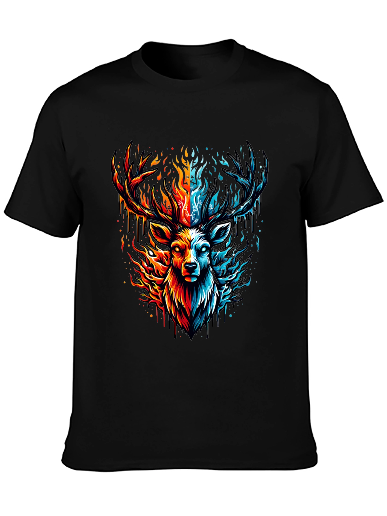 Fire & Ice Stag Graphic Tee - Bold Design
