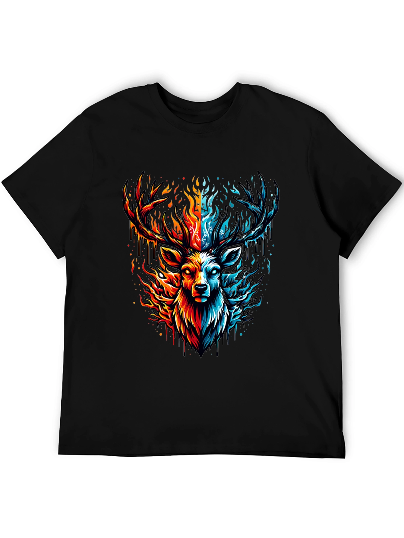 Fire & Ice Stag Graphic Tee - Bold Design