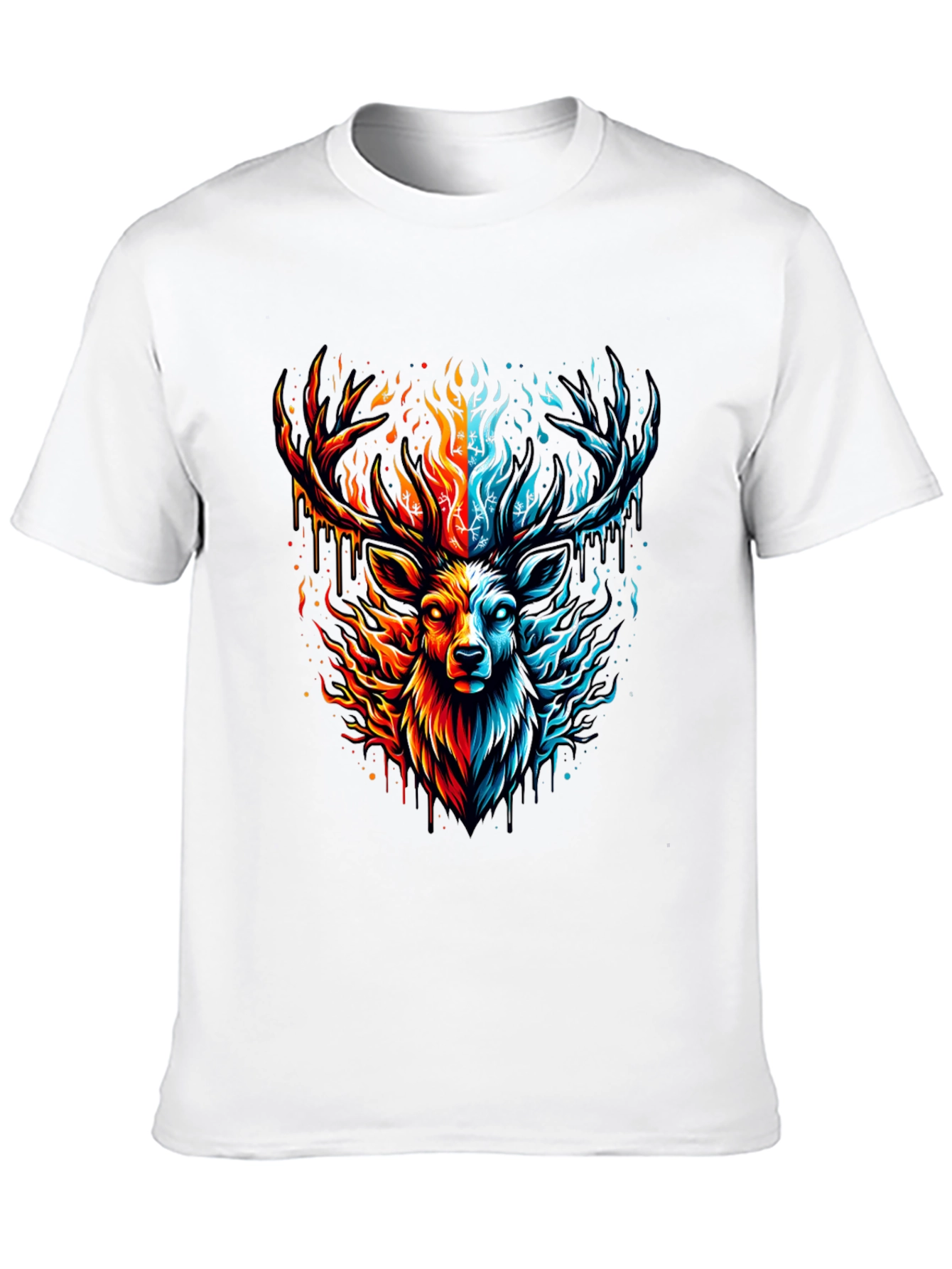 Fire & Ice Stag Graphic Tee - Bold Design