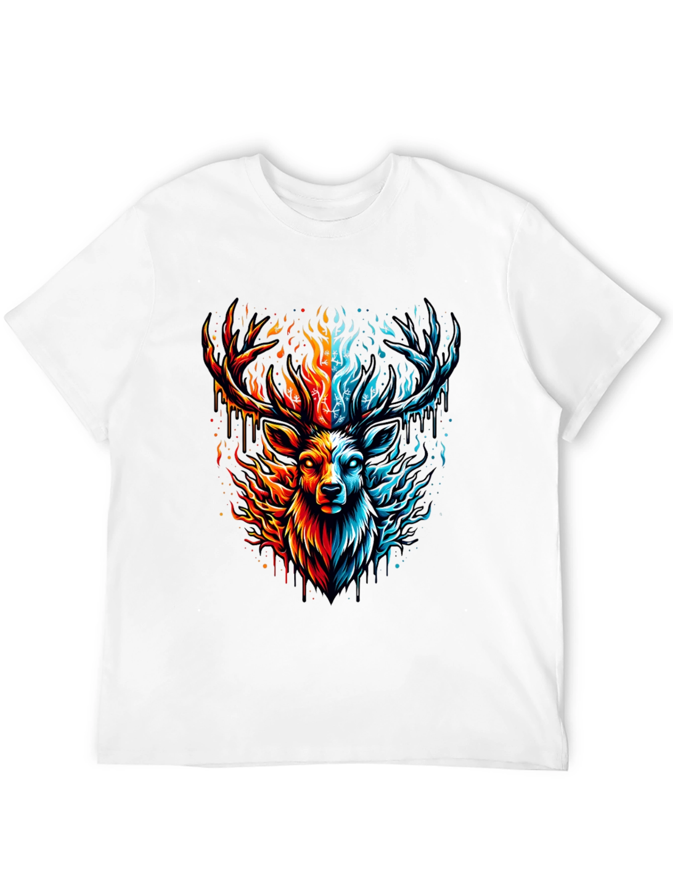 Fire & Ice Stag Graphic Tee - Bold Design