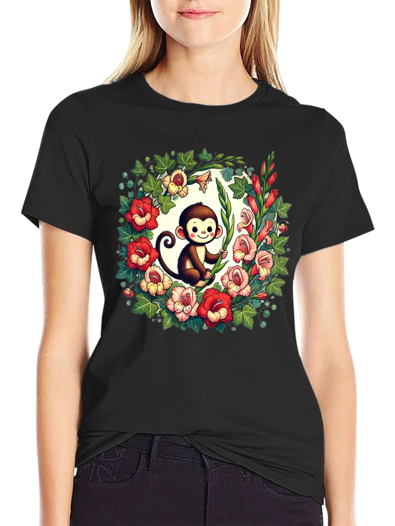 Floral Monkey Graphic Tee - Cute & Unique Design