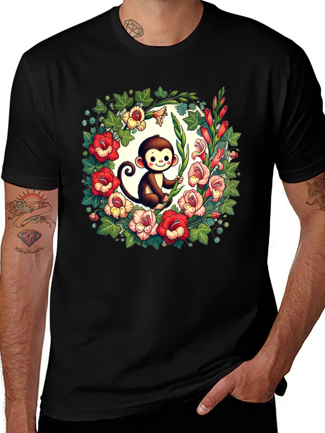 Floral Monkey Graphic Tee - Cute & Unique Design