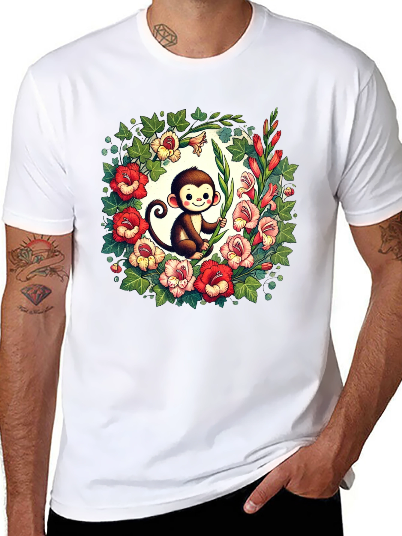 Floral Monkey Graphic Tee - Cute & Unique Design