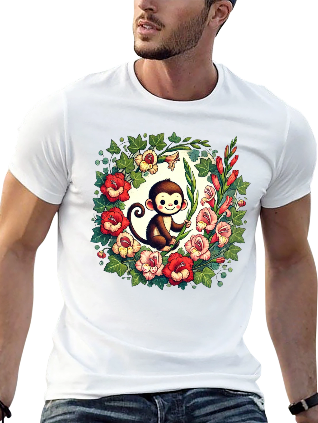 Floral Monkey Graphic Tee - Cute & Unique Design