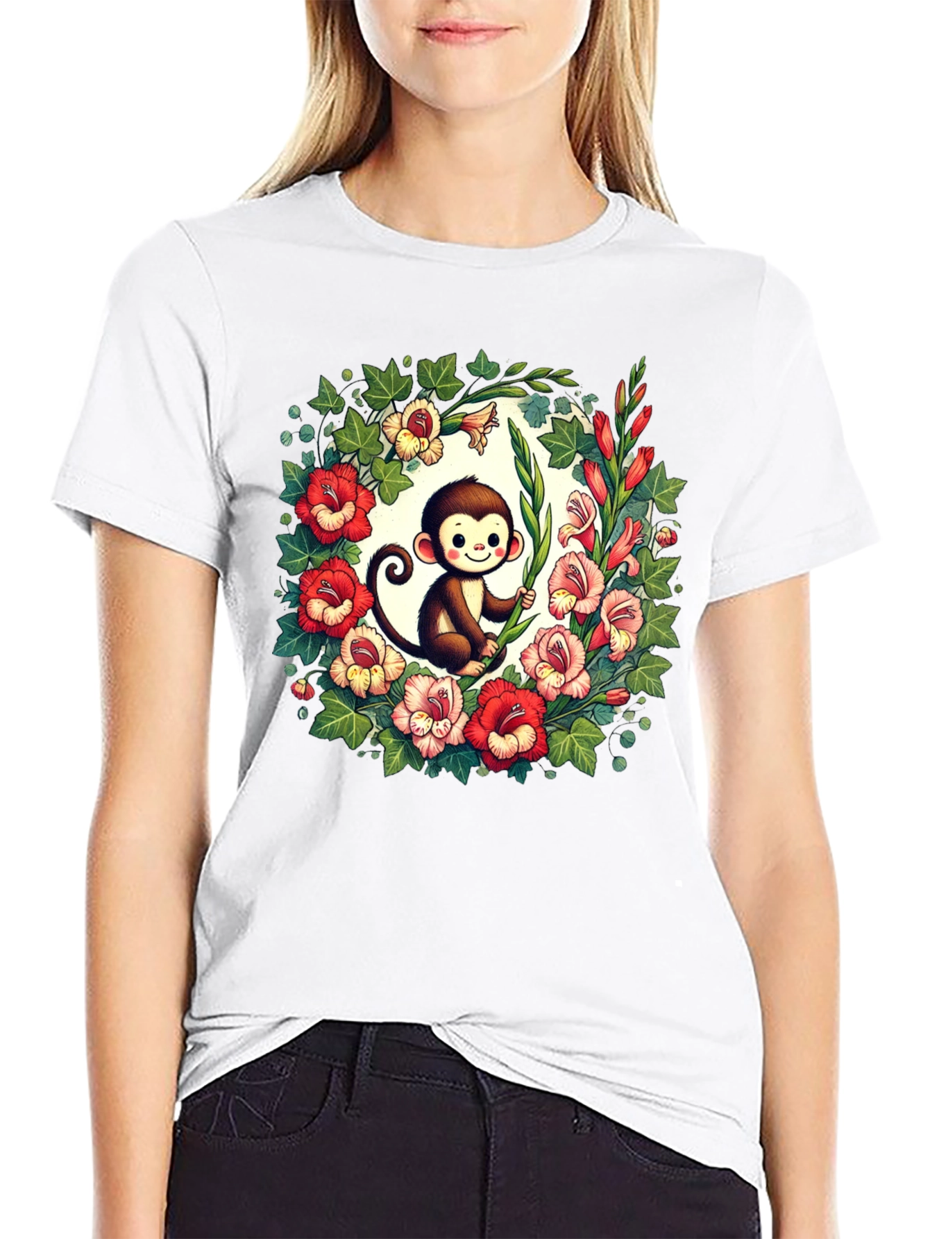 Floral Monkey Graphic Tee - Cute & Unique Design