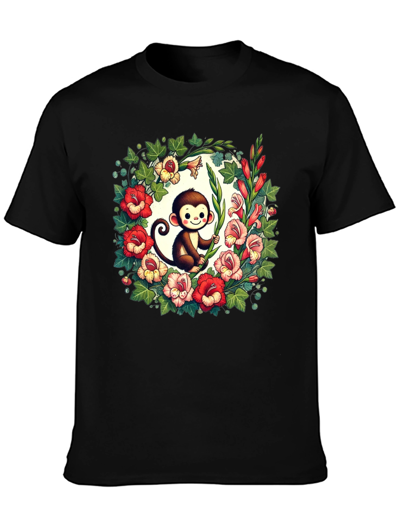 Floral Monkey Graphic Tee - Cute & Unique Design