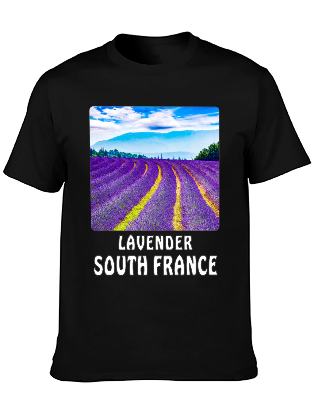 Lavender Fields South France Black T-Shirt
