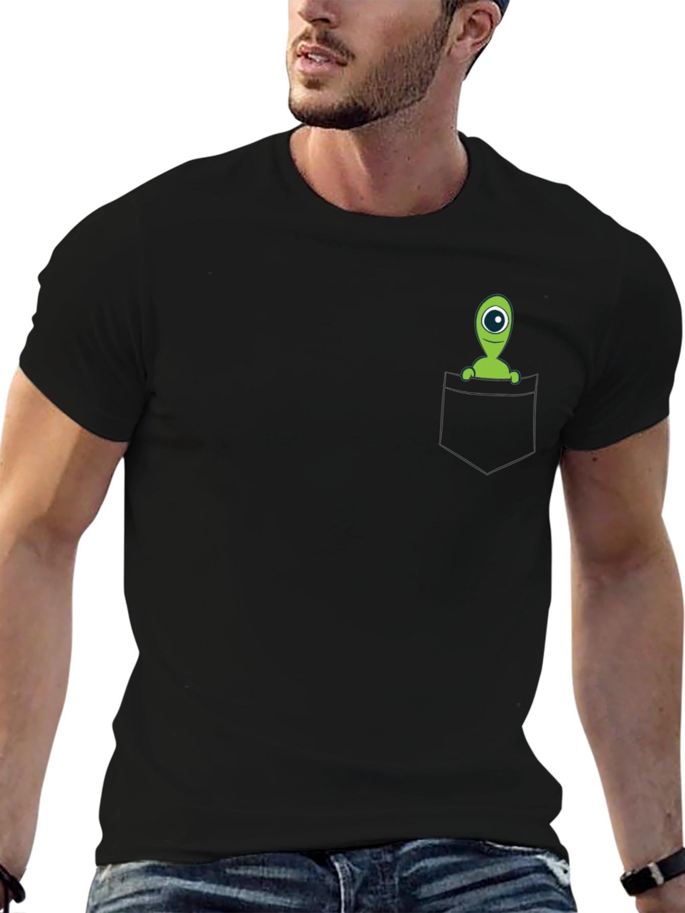 Alien Pocket T-Shirt - Black Cotton Novelty Tee