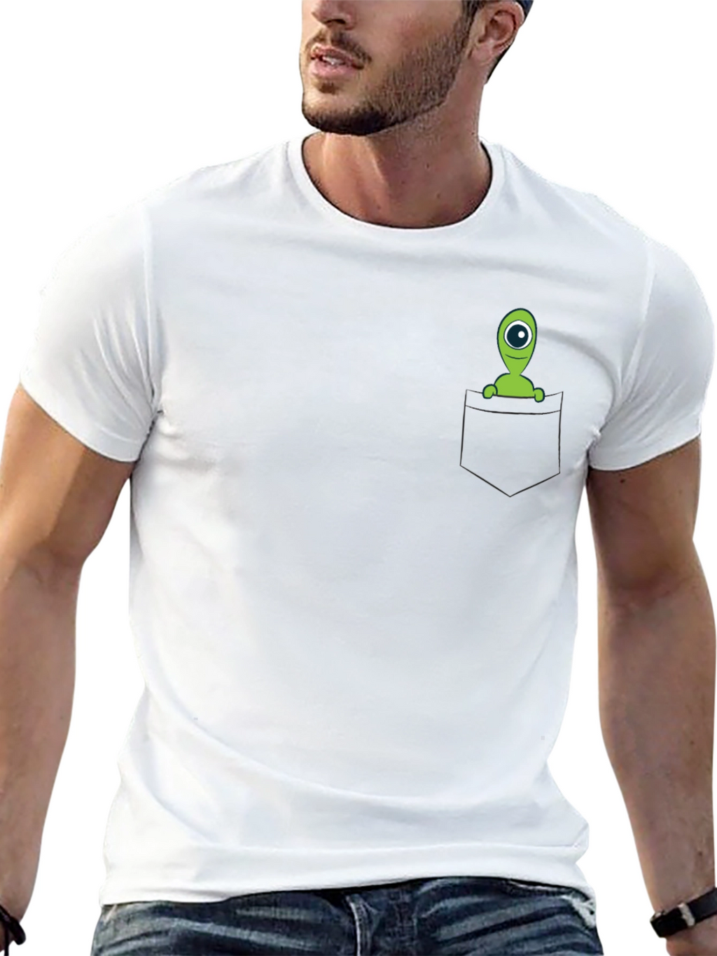 Alien Pocket T-Shirt - Black Cotton Novelty Tee