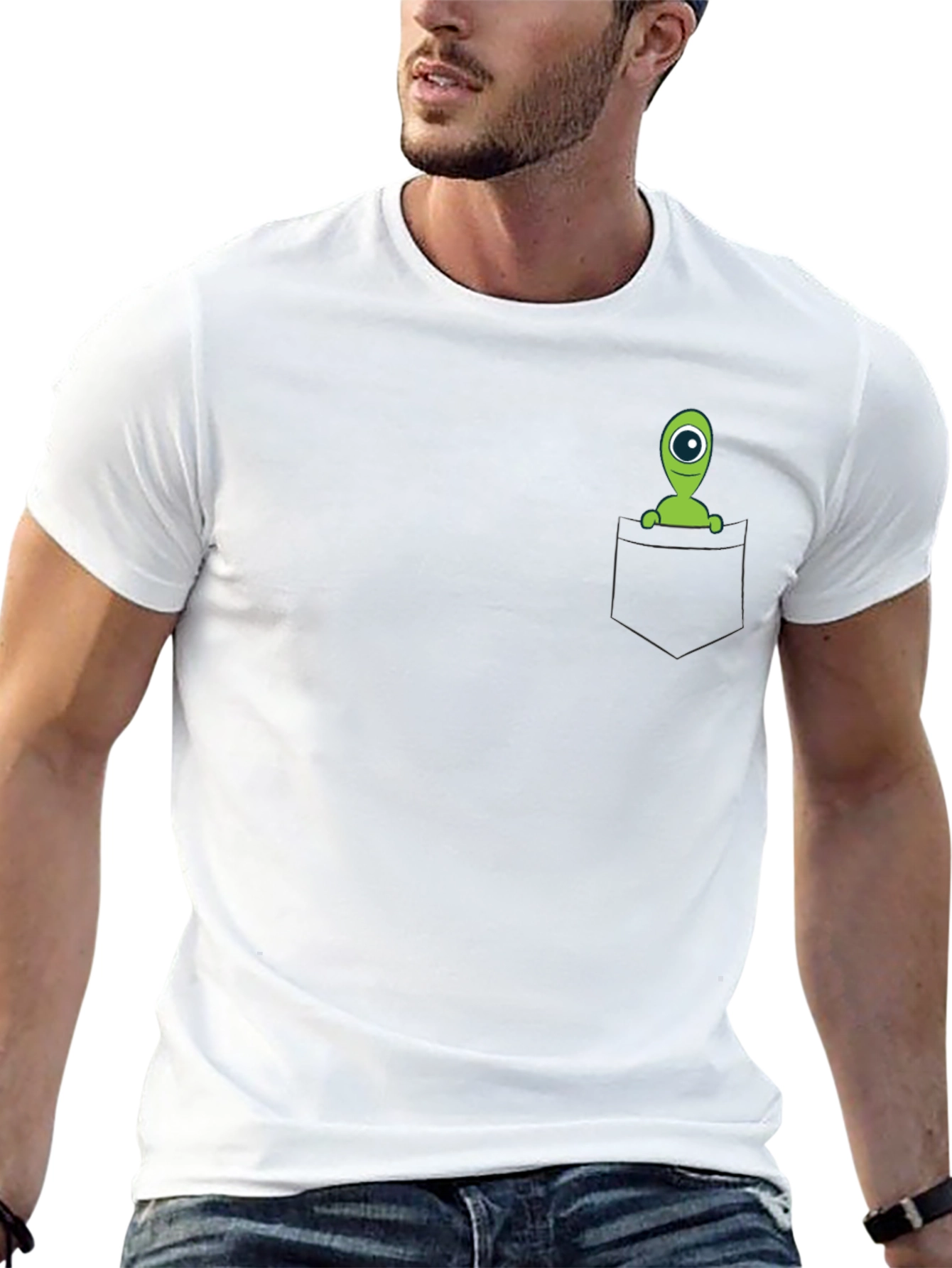 Alien Pocket T-Shirt - Black Cotton Novelty Tee