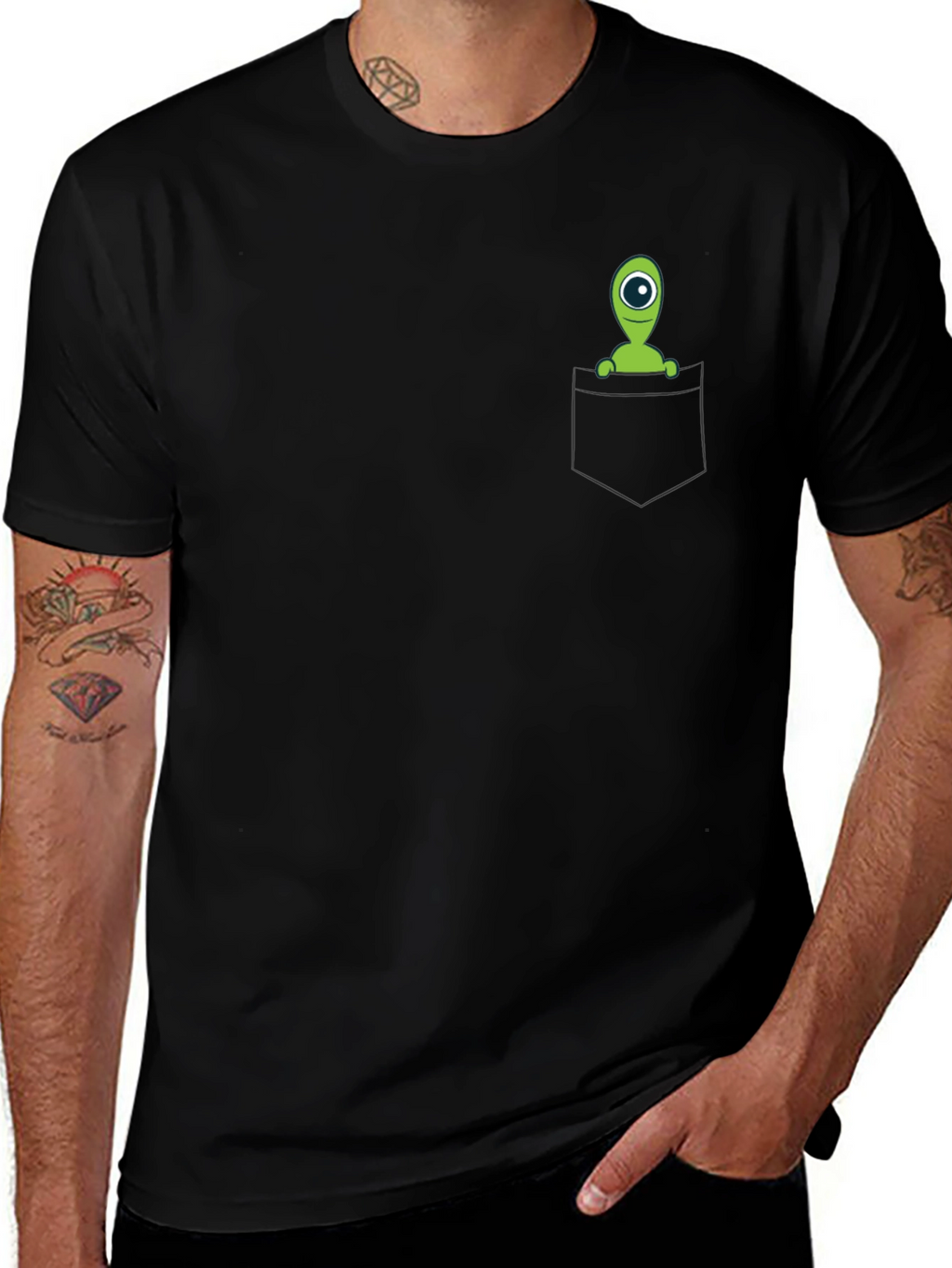 Alien Pocket T-Shirt - Black Cotton Novelty Tee
