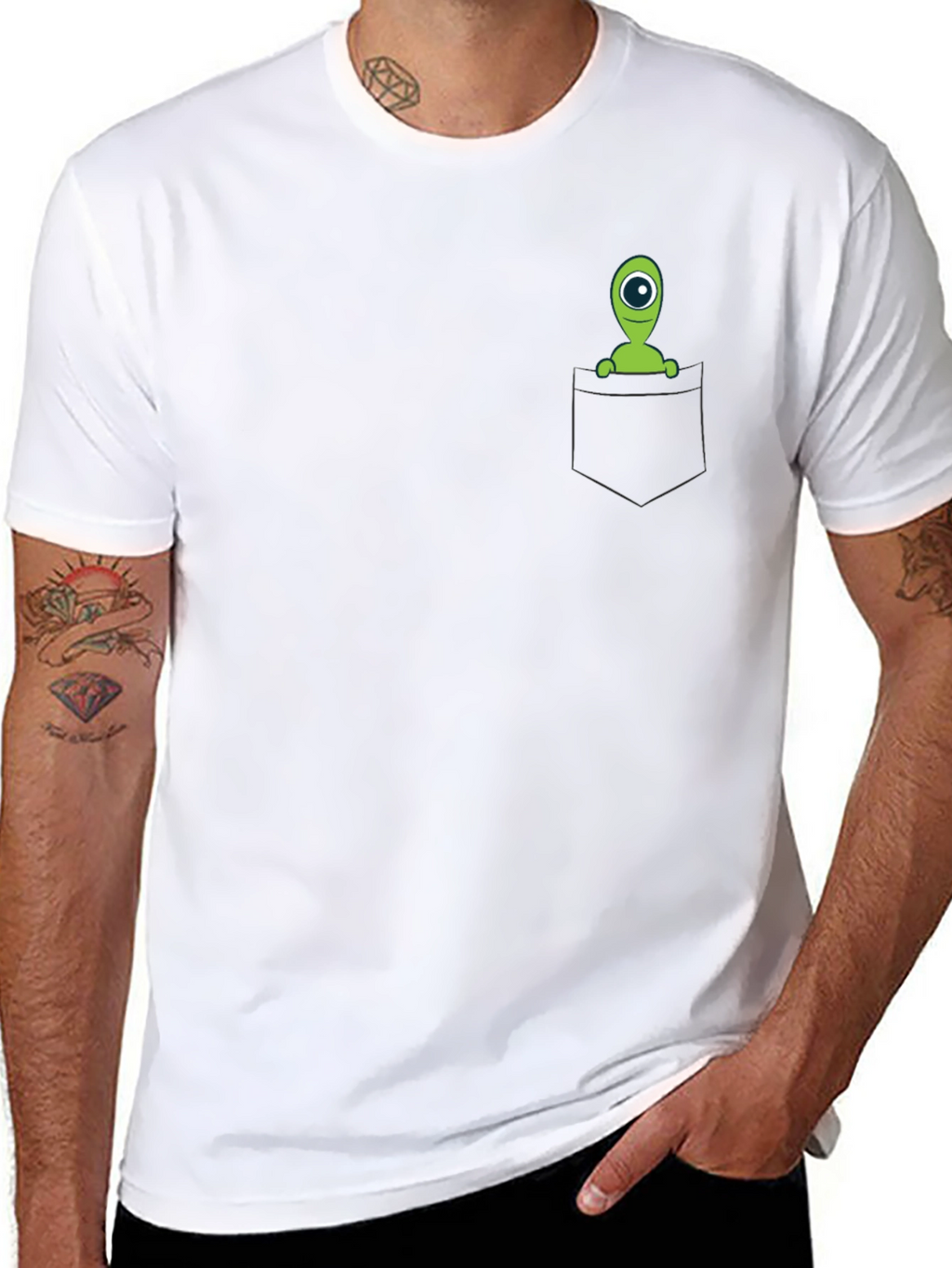 Alien Pocket T-Shirt - Black Cotton Novelty Tee